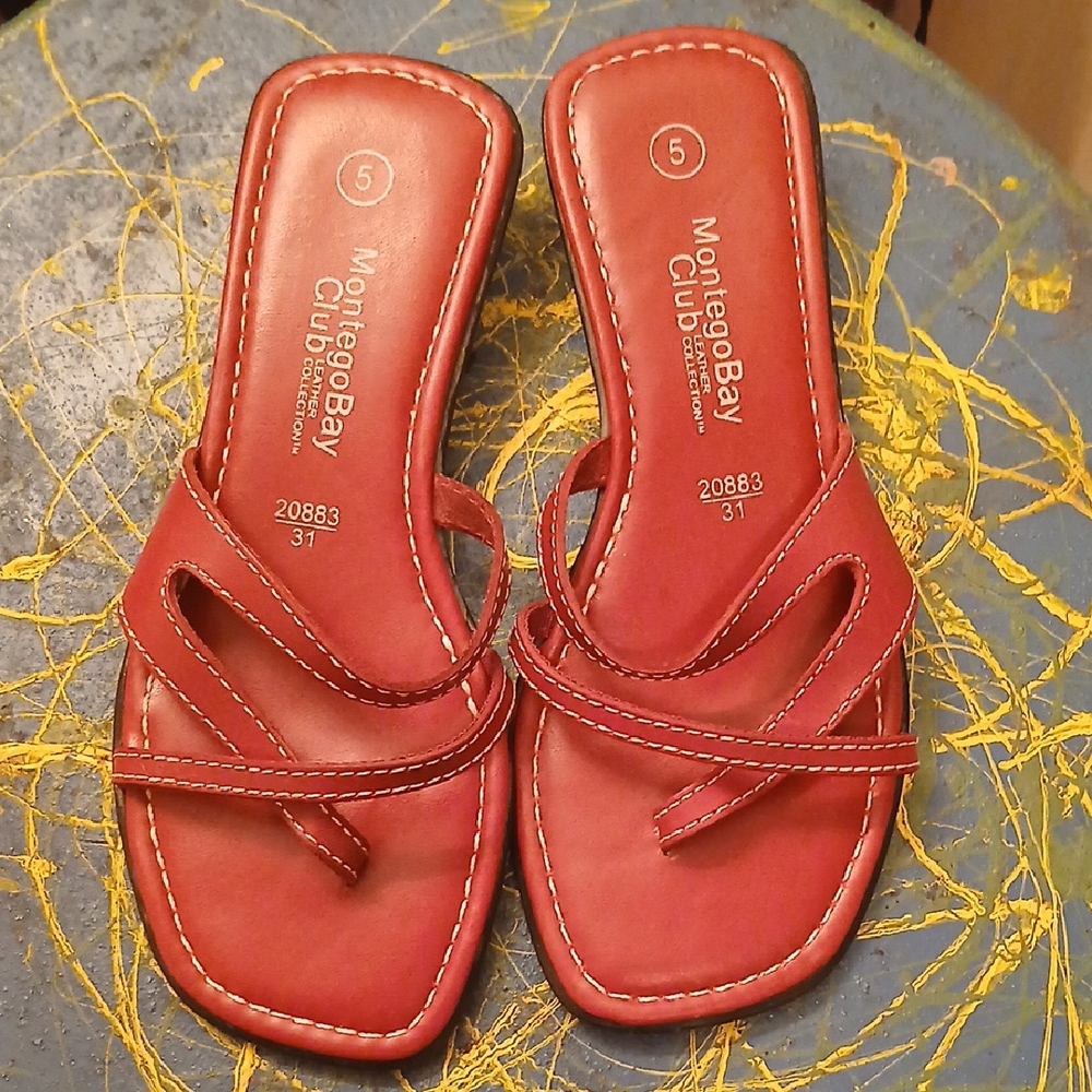 Montego‎ Bay Club Red Women's Leather Sandals. Women's Sz 5